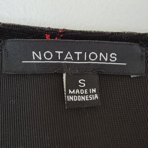 Black Velvet Red Sequin Top Sz S Christmas Holidays Sparkle Whimsygoth Notations - Picture 8 of 10